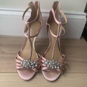 Badgley Mishka Jewel pink open toe high heels crystal dressy holiday wedding
